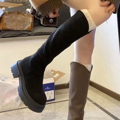 Women's Solid Color Versatile Wide-leg High-elasticity Boots