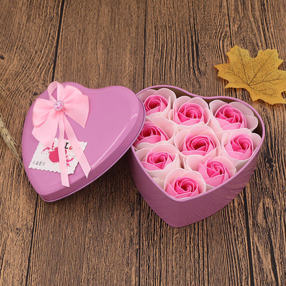 Soap Flower Gift Box Valentine's Day Gift Mother's Day Creative Gifts Bear Flower Rose Heart Shaped Tin Box