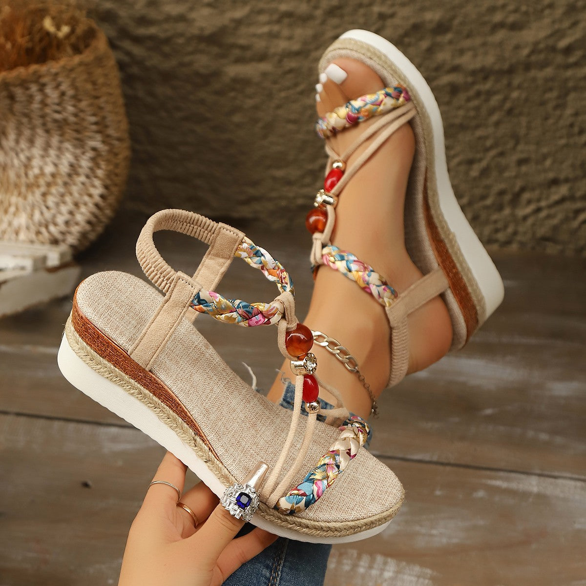 Rhinestone Beaded Wedge Fashion High Heels Platform Women