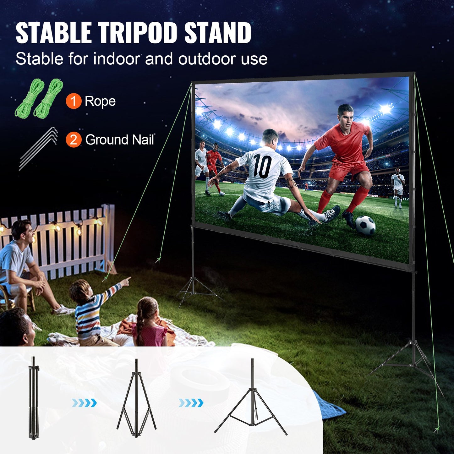 Projector Screen With Stand, 120 Inch 16:9 4K 1080 HD Outdoor Movie Screen With Stand