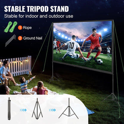Projector Screen With Stand, 120 Inch 16:9 4K 1080 HD Outdoor Movie Screen With Stand