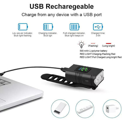 Mountain Bike Lights USB Rechargeable Bicycle T6 LED Torch Front Rear Lamp Set