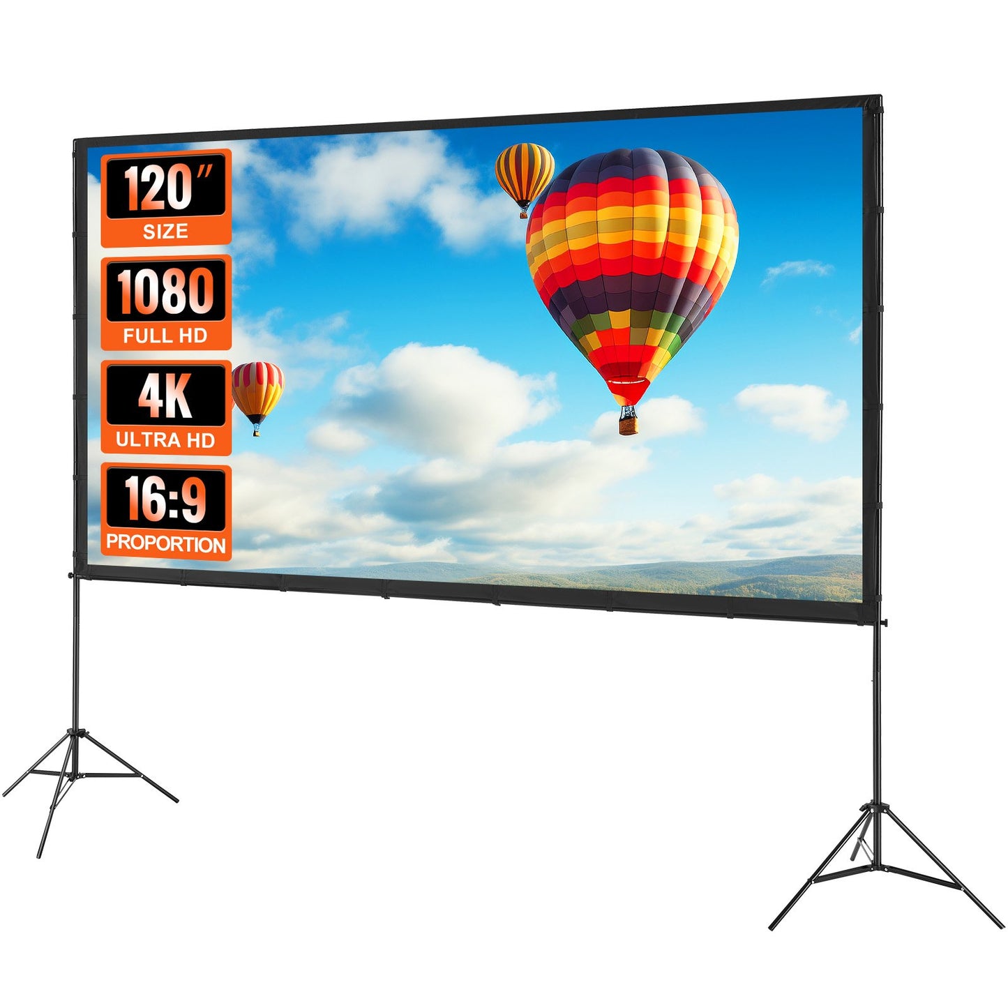 Projector Screen With Stand, 120 Inch 16:9 4K 1080 HD Outdoor Movie Screen With Stand