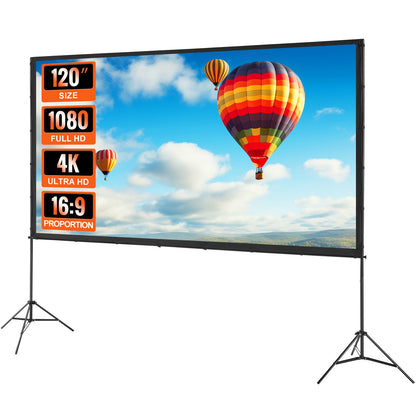 Projector Screen With Stand, 120 Inch 16:9 4K 1080 HD Outdoor Movie Screen With Stand