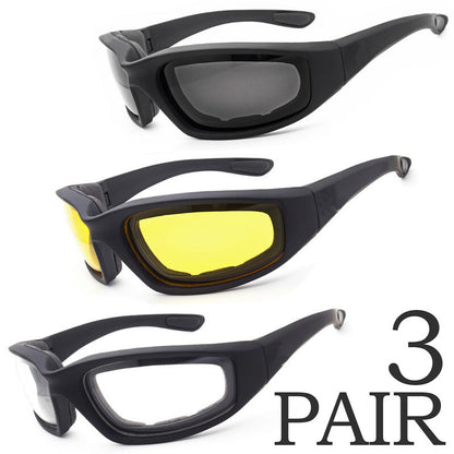 3 PACK Cycling Sunglasses Chopper Outdoor Sports Glasses For Men Wrap Around UV400 Protection For Fishing Driving Glasses Wind Resistant Clear Yellow Gray Lens