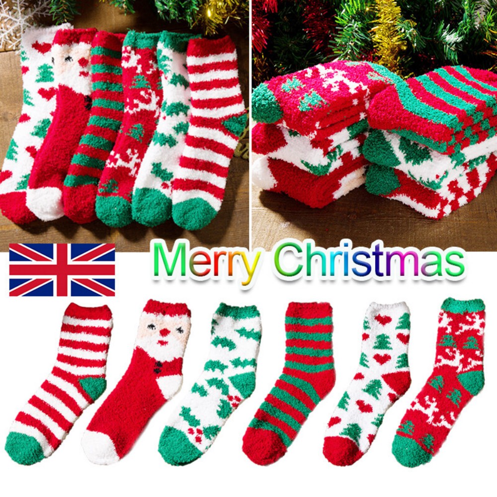 5 Pairs Christmas Soft Ladies Fluffy Lounge Cosy Bed Socks