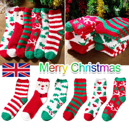 5 Pairs Christmas Soft Ladies Fluffy Lounge Cosy Bed Socks
