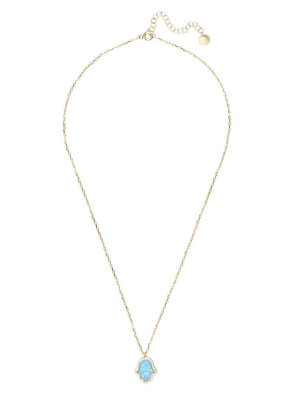 Hamsa Opalite Turquoise Blue Necklace Gold
